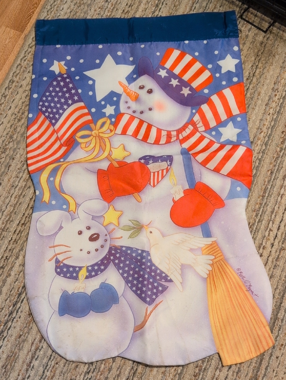 Patriotic Snowman House Flag - Red, White & Blue